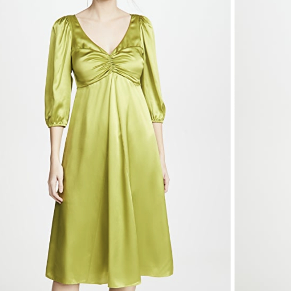 Cinq a Sept 100% Silk Zosia Satin Chartreuse Dress